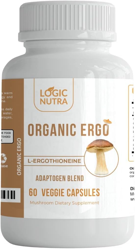 L-Ergothioneine Plus Organic Blend of Cordyceps Mushroom, Lion’s Mane, Reishi, Astragalus, Siberian Ginseng, Ashwagandha – 60 Caps