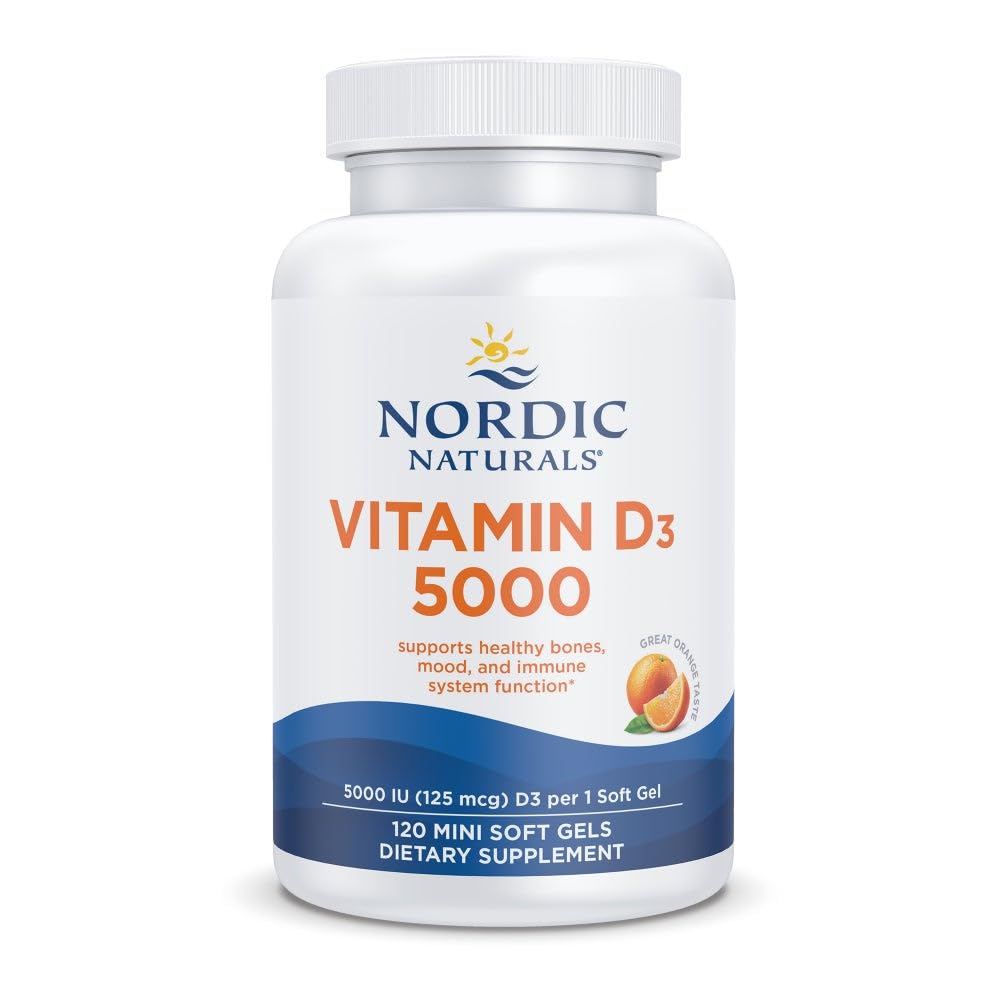 Nordic Naturals Vitamin D3 5000 IU,Non-GMO, Orange - 120 Mini Softgels