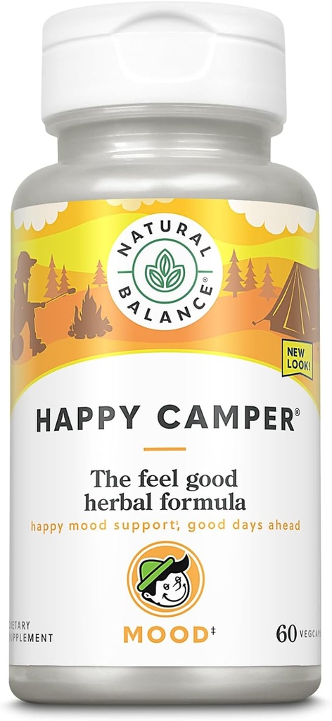 Natural Balance Happy Camper - Feel-Good Mood Support Supplement - Gotu Kola, Passion Flower och Kava Kava Capsules - 60-dagars garanti (30 portioner, 60 VegCaps)