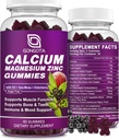Calcium Magnesium Zink med vitamin D3 Supplement, Högt Absorbent Calcium Gummies med 300mg Magnesium glycinate Support Bone & Teeth, Muscle for Adults and Teens, Sugar Free, Vegan - 60 Count