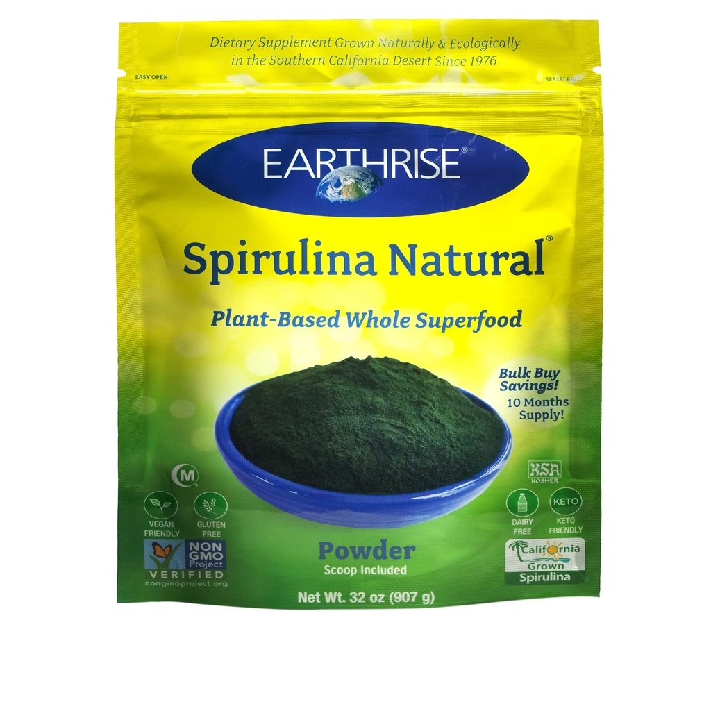 Earthrise Spirulina Natural Powder 32oz, Natural Premium Spirulina från Kalifornien- Vegan, Gluten Free, Keto Friendly, Non -GMO Super Food högt i vitaminer och mineraler. (2 LB)