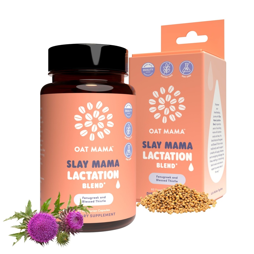 OAT MAMA Organic Lactation Supplement - "Slay Mama" Välsignad Thistle & Fenugreek Capsules - Herbal Lactation Blend, Postpartum Stöd för amning Moms