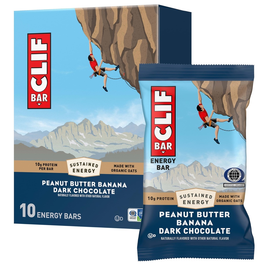 CLIF BAR - Energy Protein Bars - Peanut Butter Banana med mörk choklad - Tillverkad med organiska havre - Energy Bars - Non-GMO - (10 Pack)
