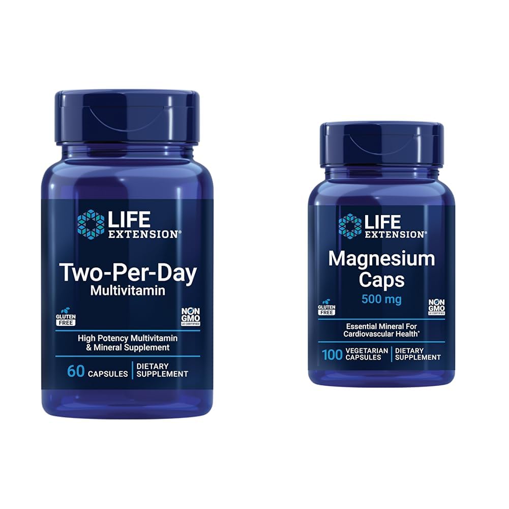 Life Extension Two-Per-Day Multivitamin med vitamin C & D och Magnesium kapslar 500mg för hjärta, hjärna, ben, cellulär hälsa