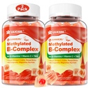 Kvinnors & Mäns Super Vitamin B Complex Fylld Gummies, Methylated w/Omega 3, Magnesium,CoQ10, Ashwagandha, Vitamin C, TMG, Sugar Free - 60 Count (Pack av 2)