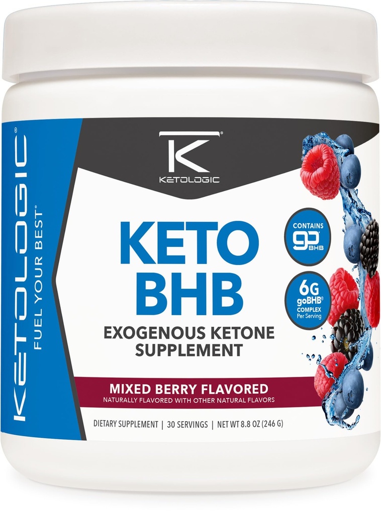 Ketologic Keto BHB (Mixed Berry Flavor) 30 portioner - Exogen Ketone Supplement med goBHB, Beta-Hydroxyrate Salts