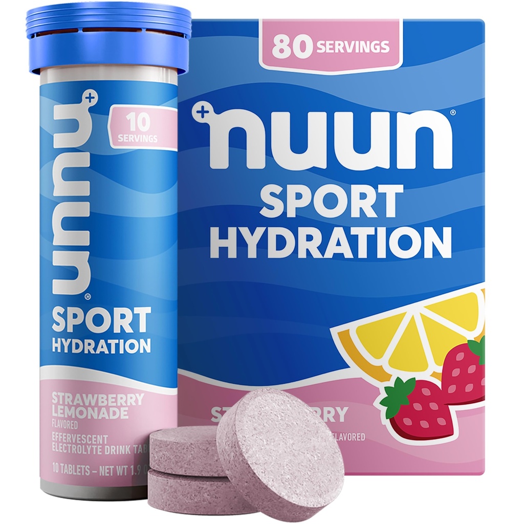 Nuun Sport Electrolyte tabletter med Magnesium, Calcium, kalium, klorid och natrium, Gluten Free & Vegan, jordgubbe Lemonade, 8 Pack (80 portioner totalt)