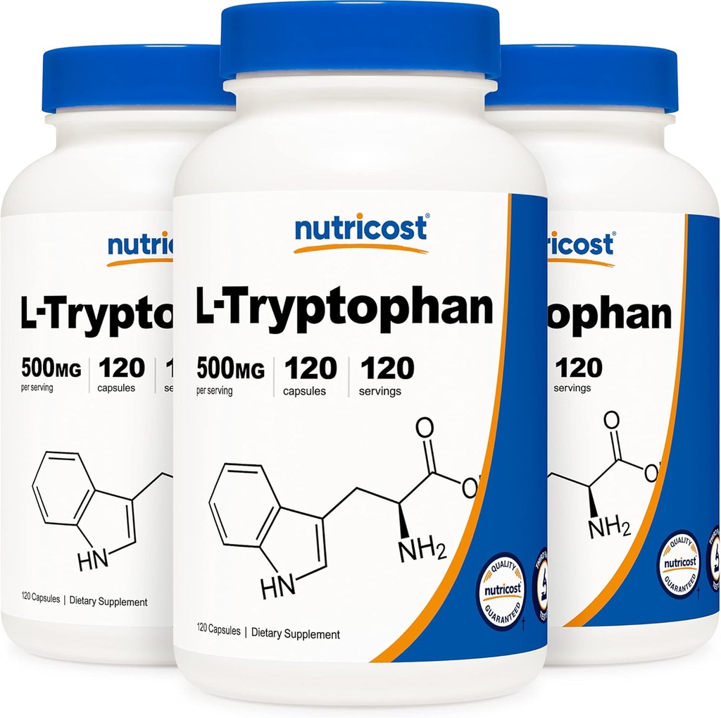 Nutricost L-Tryptophan 500mg, 120 kapslar (3 flaskor)