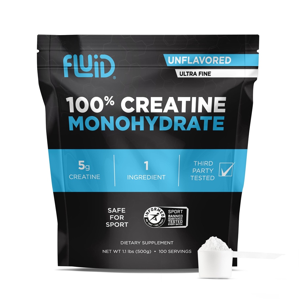 Flytande kreatin - 100% kreatinmonohydratpulver, osmakad, informerad sportcertifierad, 5g per portion (100 portioner)
