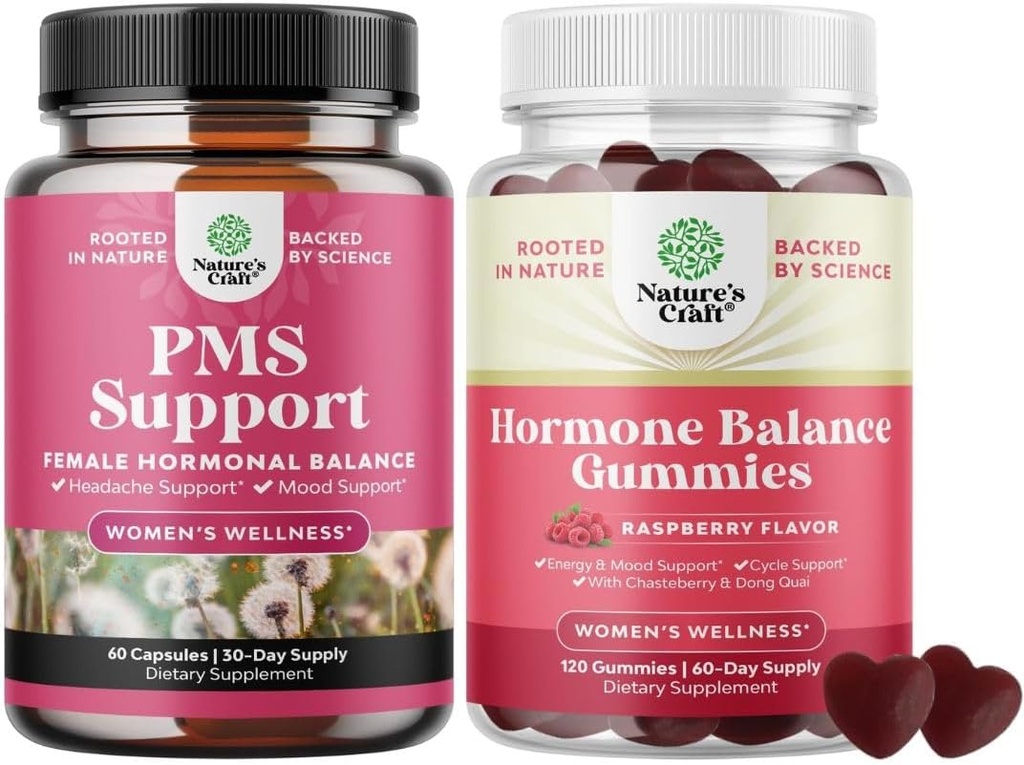 Bundle of PMS Support med DIM, Chasteberry, Black Cohosh & Ashwagandha för period kramper klimakteriet Bloating Mood Swing och Hormone Balance Gummies Support Menstrual Cycle med vitamin B6 & Dong Quai