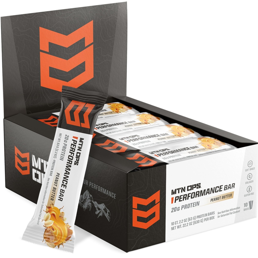 MTN OPS Peanut Butter Bliss Protein Bars, High Protein med Whey Isolate & Whey Concentrate och Collagen, Low Sugar, Gluten Free, 10 Count