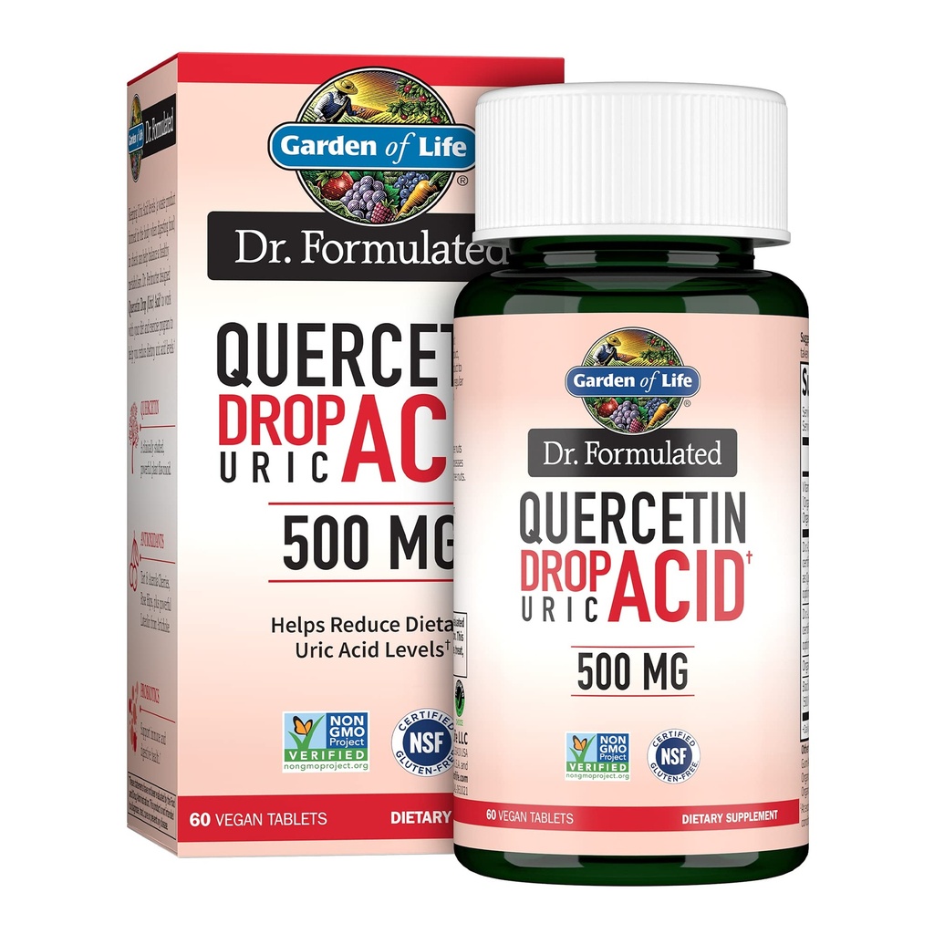 Garden of Life Quercetin Probiotic & Uric Acid Support med Tart Cherry, Vitamin C från Organic Acerola och Rose HIPS Plus Luteolin - Dr Formulerad - Gluten Free och Non GMO - 60 tabletter