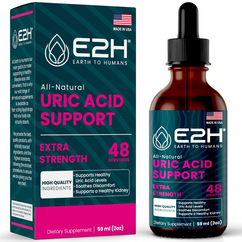 E2H Uric Acid Support Supplement - Tart Cherry och Devil's Claw - Stöder Uric Acid Health and Kidney Function Non-GMO - Vegan - 2 Fl Oz