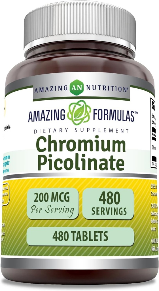 Fantastiska Formler Chromium Picolinate Supplement | 200 Mcg Per Serving | Tabletter | Icke-GMO | Gluten Free | Made in USA (480 Count)
