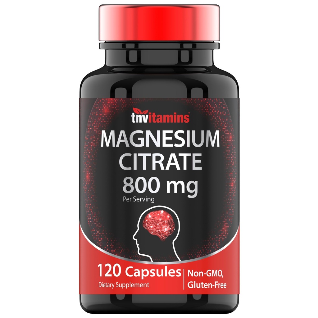 TNVitamins Magnesium Citrate 800 MG - 120 kapslar | Två månaders leverans! | Pure Magnesium Citrate Powder Capsules | Citrato De Magnesio | Non-GMO | Producerad i USA!