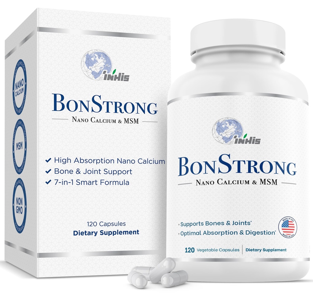 Nano Calcium Supplement - 7-i-1 Bone Support med MSM, Vitamin D3, K1, Magnesium, Zink - High Absorption Calcium för kvinnor och män - Vitaminer för Bones & Joints - Made in USA - 120 kapslar