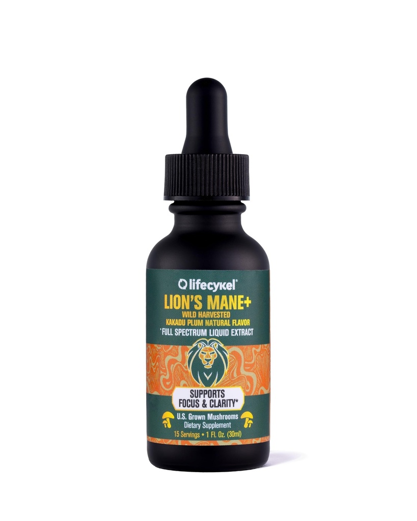Life Cykel - Lion's Mane Mushroom Extract med Kakadu Plum - Brain Booster Nootropic för minne, Focus & REM Sleep - Non-GMO, Organic Mushroom Tincture - 1 Fl Oz (15 portioner)