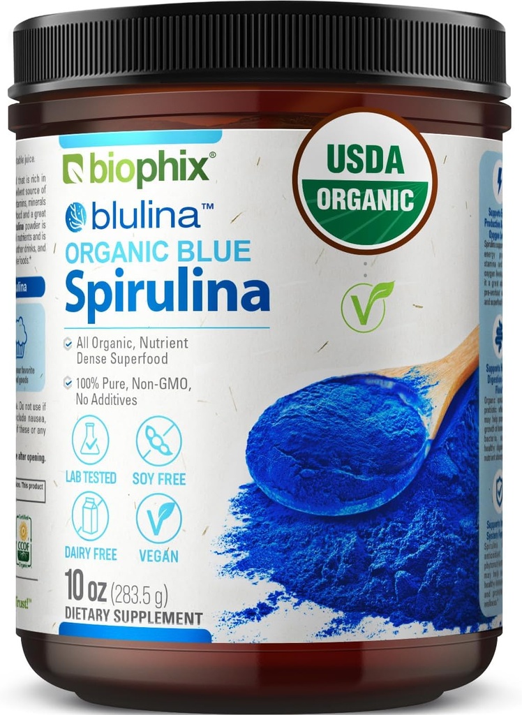 Biophix Blue Spirulina Powder Organic Blulina 10 oz - Algae Organic Spirulina Powder 283 Servings - Superfood Supplement - Natural Blue Pigment - Espirulina en Polvo Organica Pura Azulina
