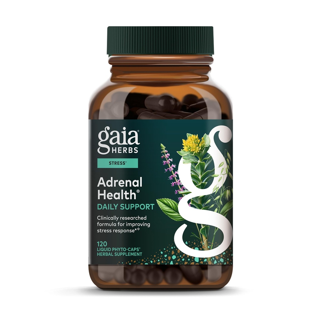 Gaia Herbs Adrenal Health Daily Support - Herbal Supplement med Ashwagandha, Holy Basil & Schisandra - Hjälp till att upprätthålla hälsosam energi och stressnivåer * - 120 Vegan flytande fyto-kapslar (120-dagars leverans)