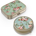 Pill Case Pill Box med Mirror Retro Small Pill Case för Purse eller Pocket Brons Pill Box eller Vitaminer, Fish Oil, Supplements, Pill Containe Travel Gifts(2PCS)
