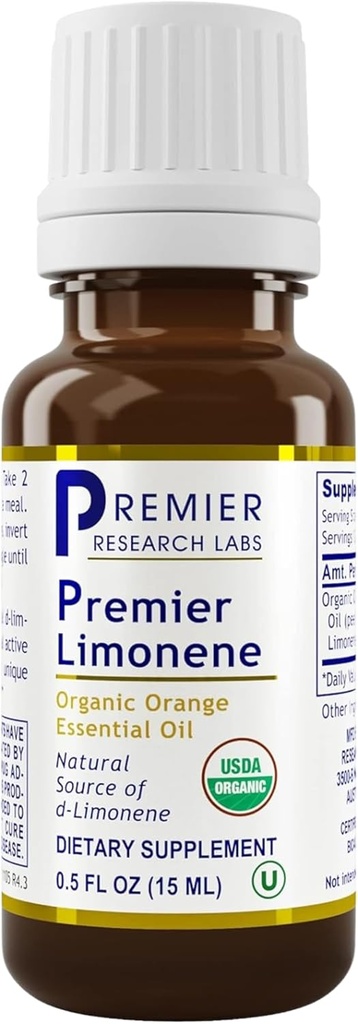 Premier Research Labs Premier Limonene - Limonene Oil är ett organiskt D-Limonene Supplement från Orange Peel Extract, Orange Essential Oil 90% Pure Limonene - 0,5 Oz (300 portioner)