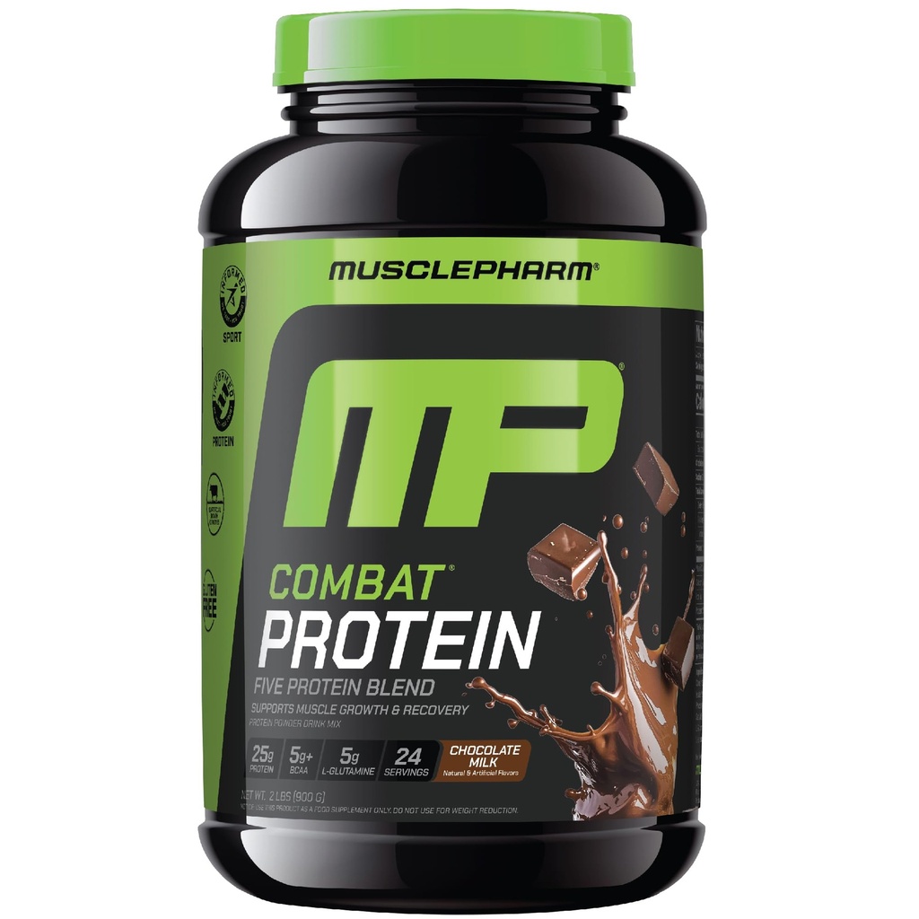 MusclePharm Combat Protein Powder, Chokladmjölksmak, bränslemuskler för produktiva träningspass, 5 proteinkällor inklusive Whey Protein Isolate & Egg Albumin, Gluten Free, 2 lb, 24 portioner