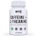 WHYZ koffeinpiller med L-Theanin, 120 kapslar, Nootropic Stack Energy Pills, Energy Vitamins för hållbar energifokus och kognitiv funktion, L Theanine Caffeine Energy Supplements för kvinnor och män