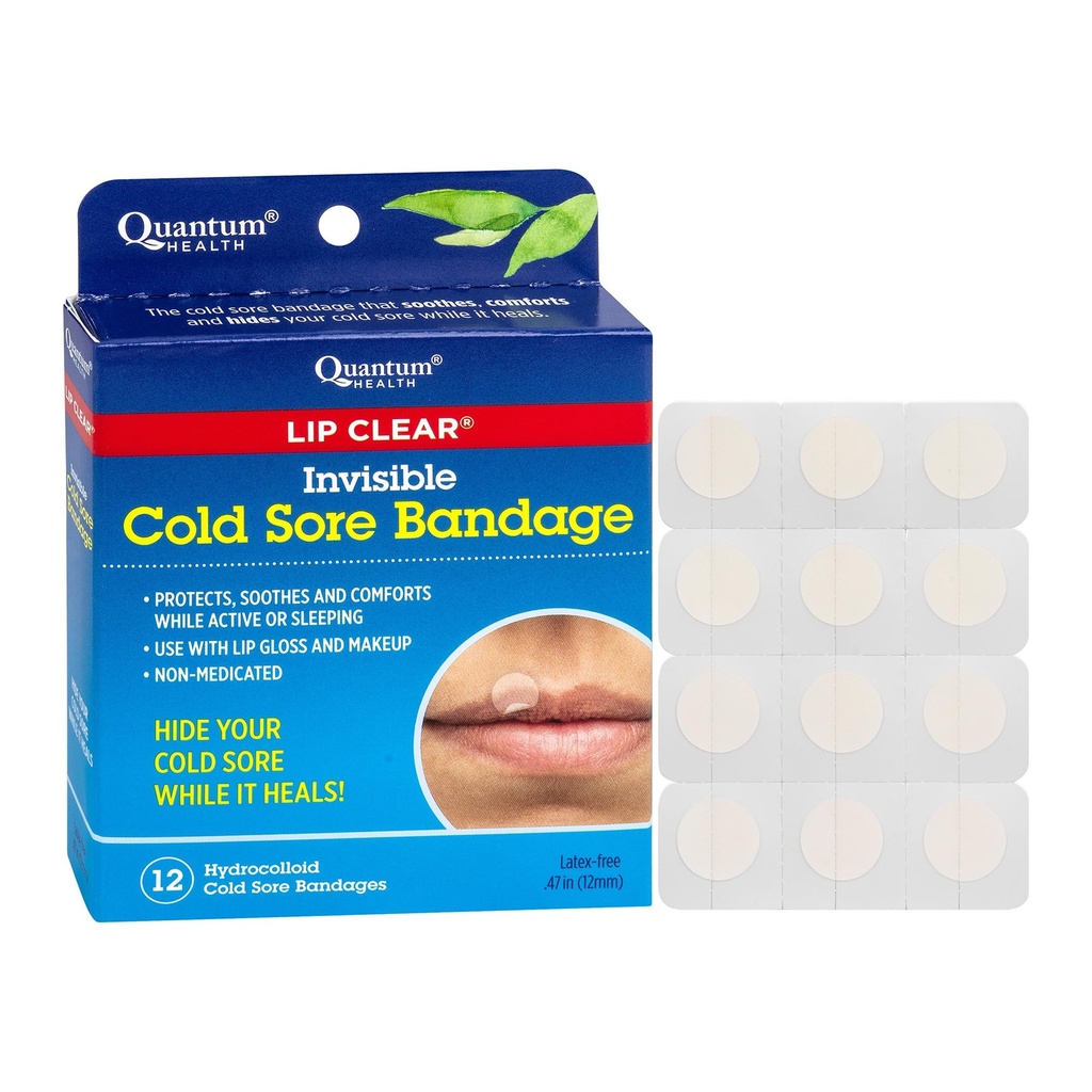 Quantum Health Lip Clear Invisible Cold Sore Patches for Lips Help Soothe Shield & Hide Cold Sores - hjälper till att förebygga förorening - Fever Blister Bandages for Women & Men - 12 Count