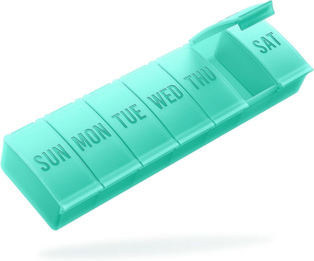 Barhon Pill Organizer Large, Weekly Medicine Pill Organizers, 7 Day Pills Box Case Travel for Big Vitamin Supplements Fish Oil, Green