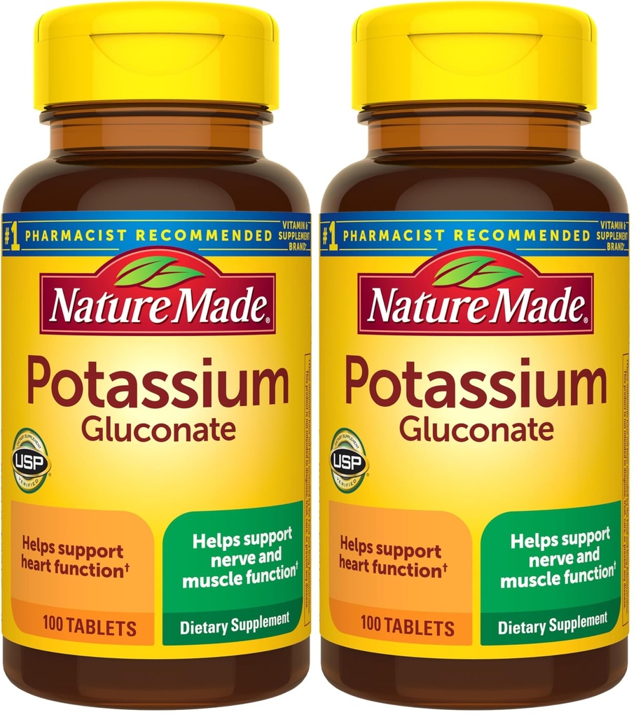 Nature Made Potassium Gluconate 550 mg, Kosttillskott för hjärthälsa, 100 tabletter, 100 Day Supply (Pack of 2)