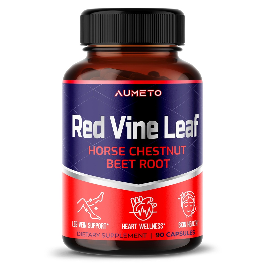 Red Vine Leaf Supplement med Horse Chestnut, Beetroot, Ginger - Naturligt stöd för Vein Strength och Circulation Wellness - Gjord i USA (90 greve 1)