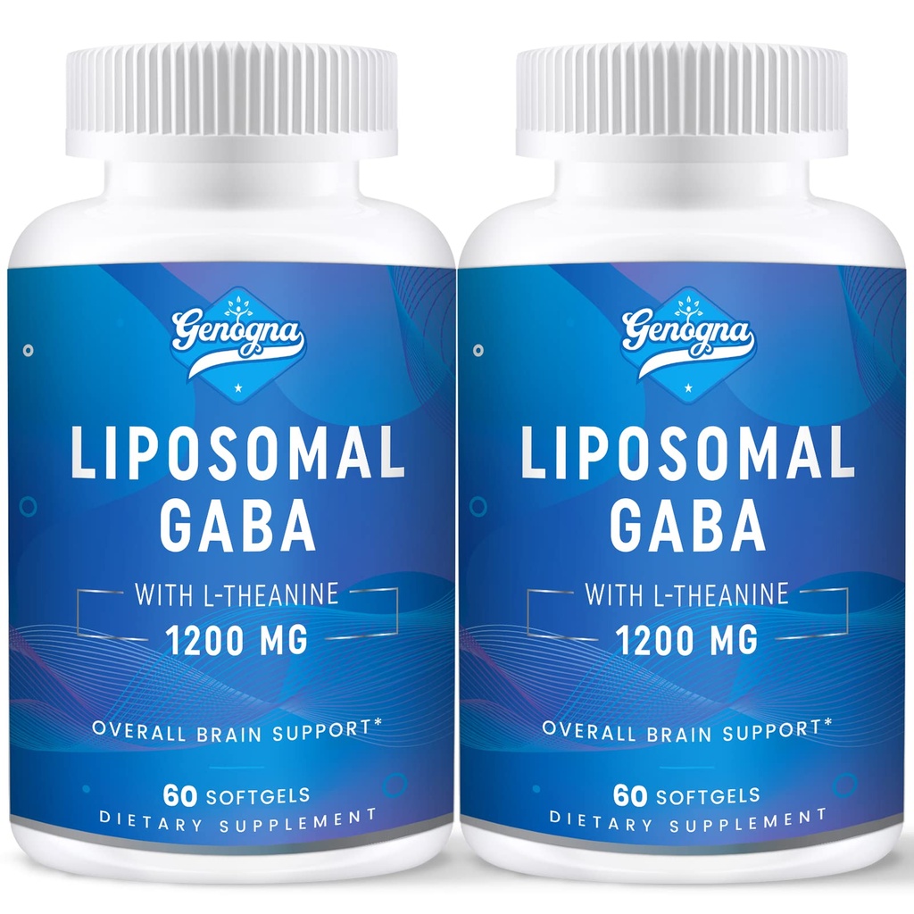 Liposomal GABA med L-Theanine 1200mg - 2 Pack High Bioavailable GABA Supplements,120 kapslar för vuxna