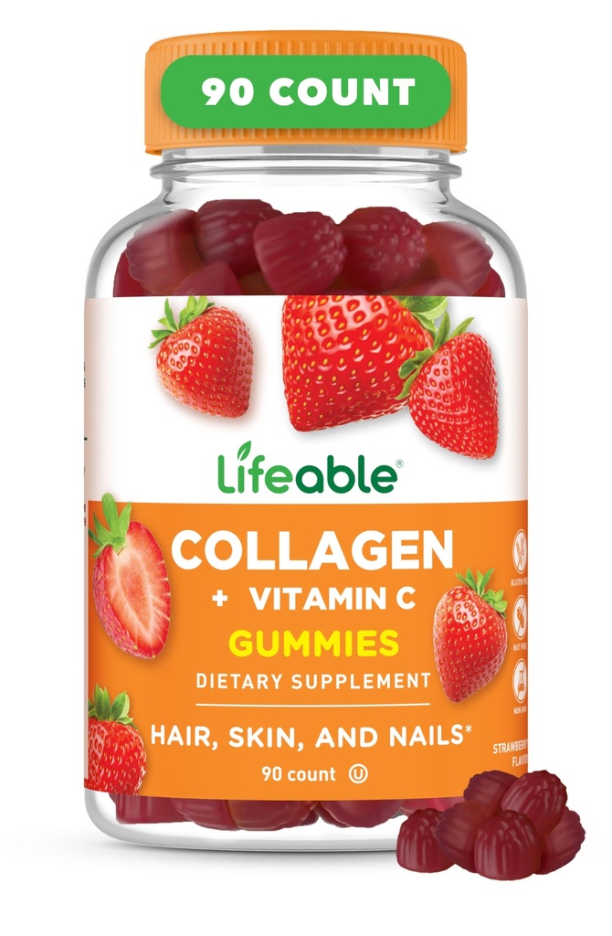 Livliga Collagen Peptides Gummies | 100mg med Vitamin C | Great Tasting Collagen Supplements | Vegetarian Hair Skin och Nails Gummies | Collagen Gummies för vuxna, män, kvinnor | 90 Gummies