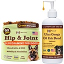 Natural Dog Company Canine Vitality Dog Vitaminer och tillägg Bundle, Inkluderar (1) Hip och Joint Chews Supplement-90 pcs cosequin för hundar, (1) Ultra Omega Fish Oil 16 Oz Omega 3 Fiskolja för hundar