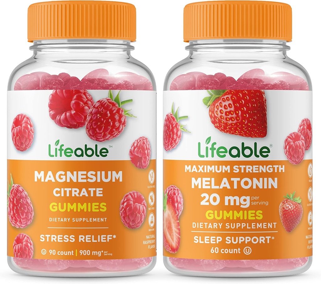 Livlig Magnesium + Melatonin 20mg, Gummies Bundle - Stor smak, Vitamin Supplement, Gluten Free, GMO Free, Chewable Gummy