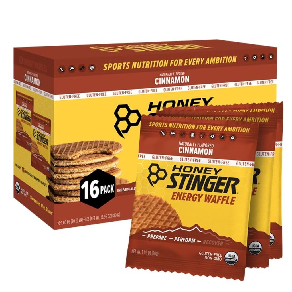 Honey Stinger Organic Gluten Free Cinnamon Waffle, Energy Stroopwafel för träning, uthållighet och prestanda, Sport Nutrition för hem och gym, Pre och Post Workout, Box av 16 Waffles, 16.96 Ounces