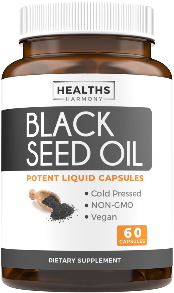 Black Seed Oil - 60 Softgel Capsules (Non-GMO & Vegan) Premium Cold-Pressed Nigella Sativa producerar Pure Black Cumin Seed Oil med Vitamin E - 500mg Varje, 1000mg Per 2 kapsel servering