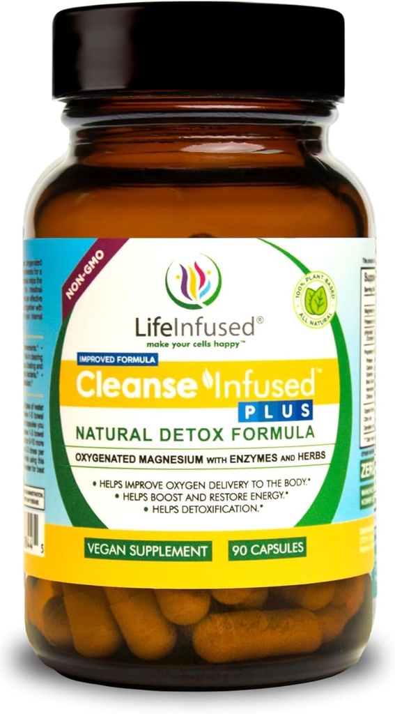 Life Infused Cleanse Infused Plus - Premium Natural Colon Cleanser med Oxygenated Magnesium, Herbs och Enzymes, hjälper till att lindra förstoppning Gently, Detoxifies Blood, Colon, Liver & Kidneys (90 Caps)