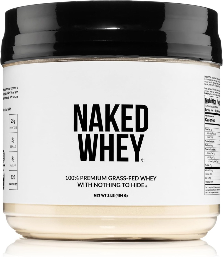 Naken Whey 1Lb - Endast 1 Ingredient, Grass Fed Whey Protein Powder, Undenatured, No Gmos, No Soy, Gluten Free, Stimulate Growth, Enhance Recovery - 15 Servings