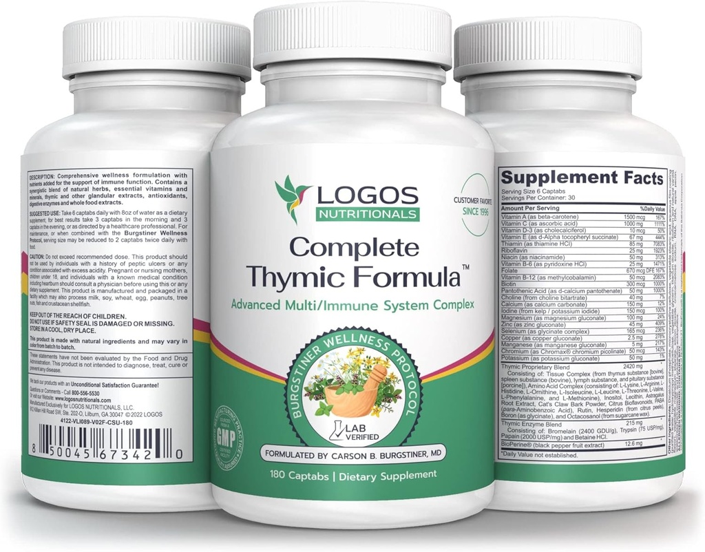 Komplett Thymic FormulaTM, omfattande multivitamin och multimineral med Thymus Glandular Extracts (180 greve av 1)