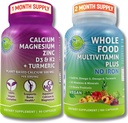 SUPPLEMENTS STUDIO Daily Immune, Bone & Energy Support Bundle för män och kvinnor - Vegan Whole Food Multivitamin utan järn och växtbaserade kalciummagnesium med D3, K2 & Turmeric - Vegan, icke-GMO