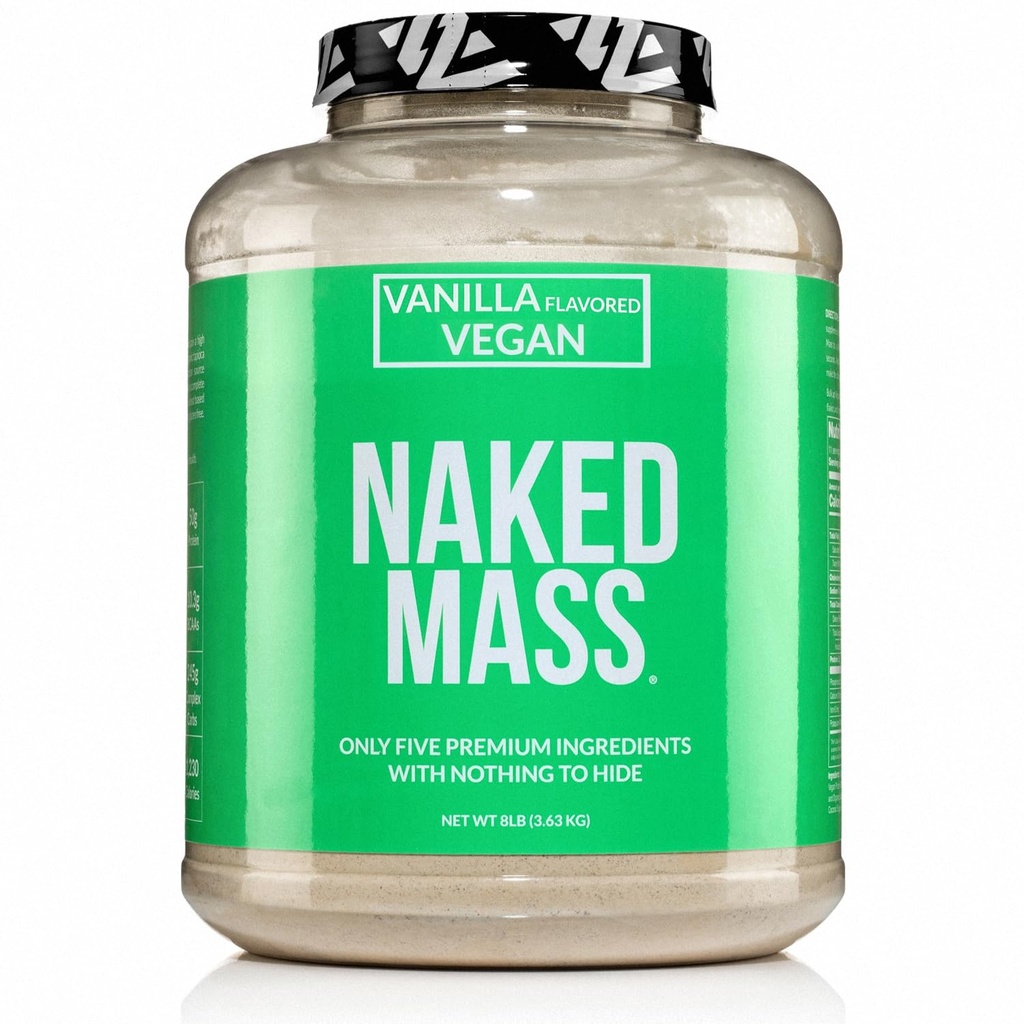NAKED Vegan Mass - Vanilla Vegan Weight Gainer - 1 230 kalorier, icke-GMO, Soy & Gluten Free, inga konstgjorda ingredienser - 8LB Bulk - 11 portioner