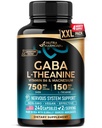 GABA L-Theanin 900 mg - Tillverkad i USA - Magnesium | Vitamin B6 - Lugn, Sömn, Avkoppling och humörstöd - 750 mg Gamma AminoButyric Acid, 150 mg L-Theanin - Non-Habit Forming, Vegan - 240 kapslar