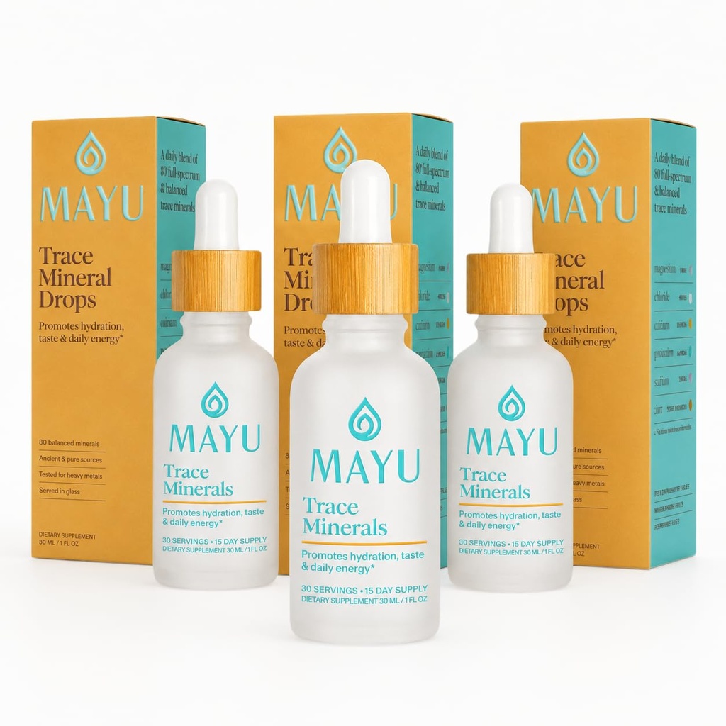 MAYU Concentrated Ionic Trace Mineral Drops - Rich Concentrate Electrolytes: Magnesium Chloride Sodium Supplements - Essential Blend Drop för Immune Support - Nutrient-Packed Alkaline Water - 3 Pack