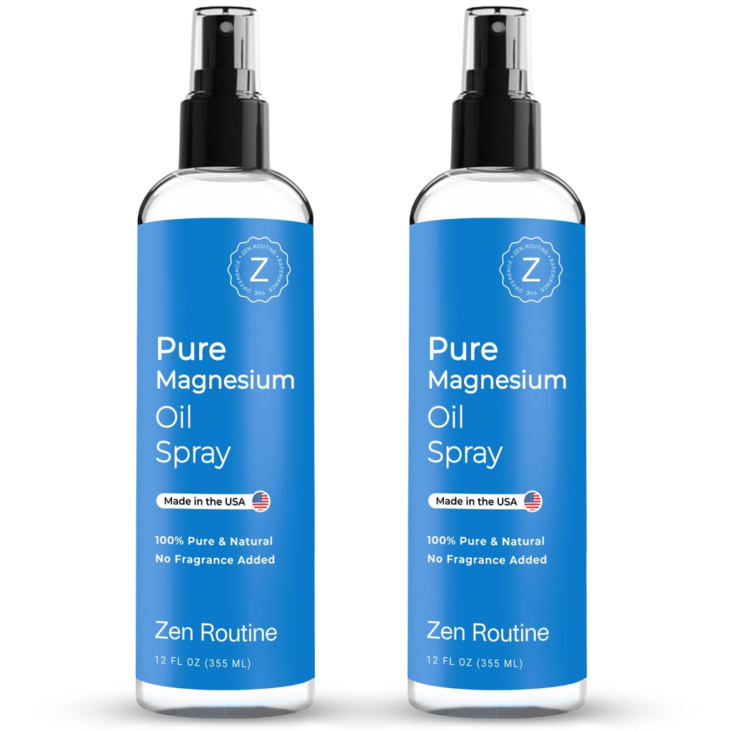 Pure Magnesium Oil Spray 12oz (2 Pack) - Organic USP Grade Magnesium Spray, Topical Magnesium Glycinate, Magnesium Oil för fötter, kropp, muskler och ben kramper - Tillverkad i USA