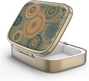 Pill Case Pill Box med Mirror Retro 2 Compartment Small Pill Case för väska eller Pocket Bronze Rectangular Pill Box eller Vitaminer, Fish Oil, Supplements, Pill Containe Travel Gifts (Retro Mandala)