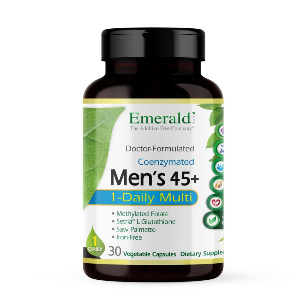 EMERALD LABS Mäns 45 + 1-Daily Multi - Made with Saw Palmetto, Lycopene & More for Heart, Bone & Immune Support * - Glutenfri - 30 Vegetabiliska kapslar