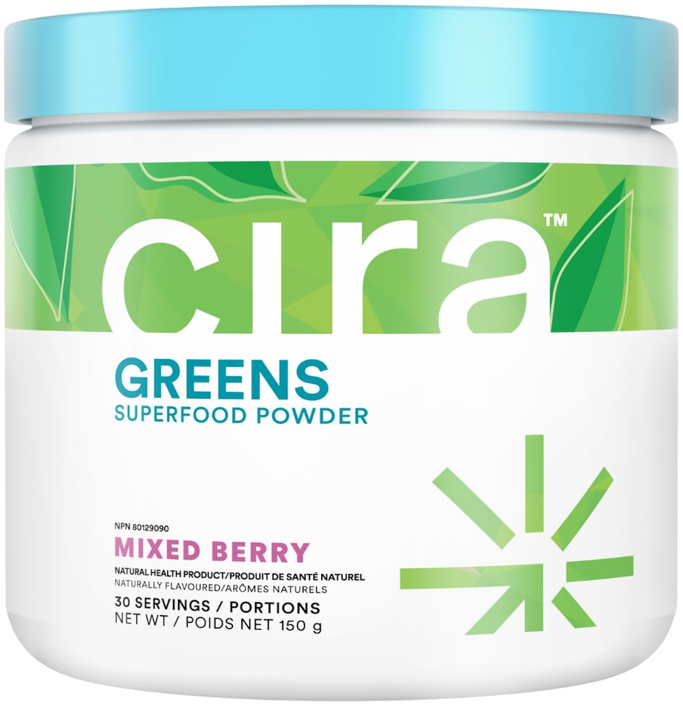 Cira Daily Greens - Naturligt sötad, organisk Spirulina Superfood Pulver med Premium, Antioxidant-Rich Ingredienser för avbloating, Digestion, & Energy - Mixed Berry, 30 portioner