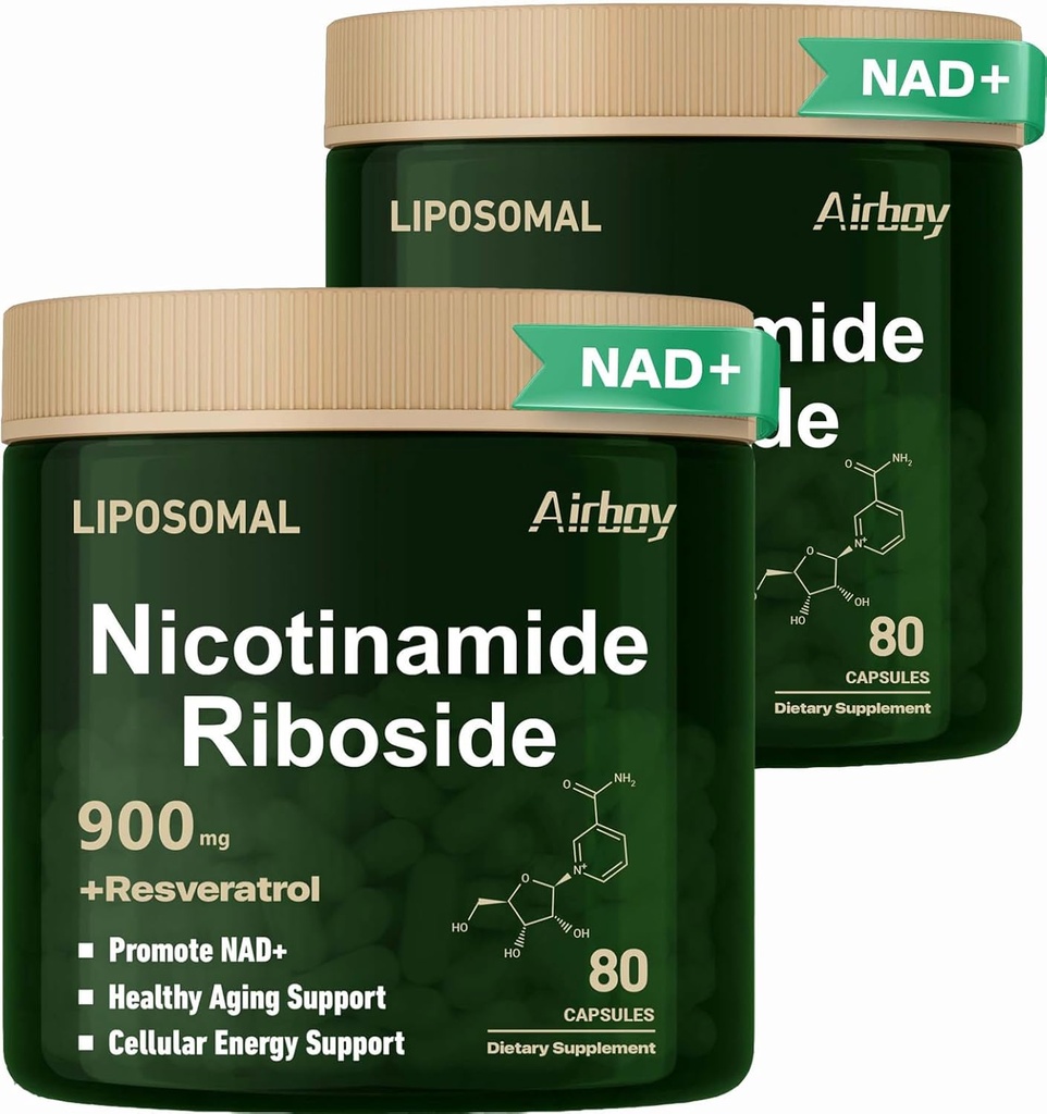 Airboy Liposomal Nicotinamide Riboside 900 mg, NAD Supplement with Resveratrol,NMN Alternative NAD Booster Support Anti-Aging, Energy, Focus - 80 Capsulesx 2 Pack