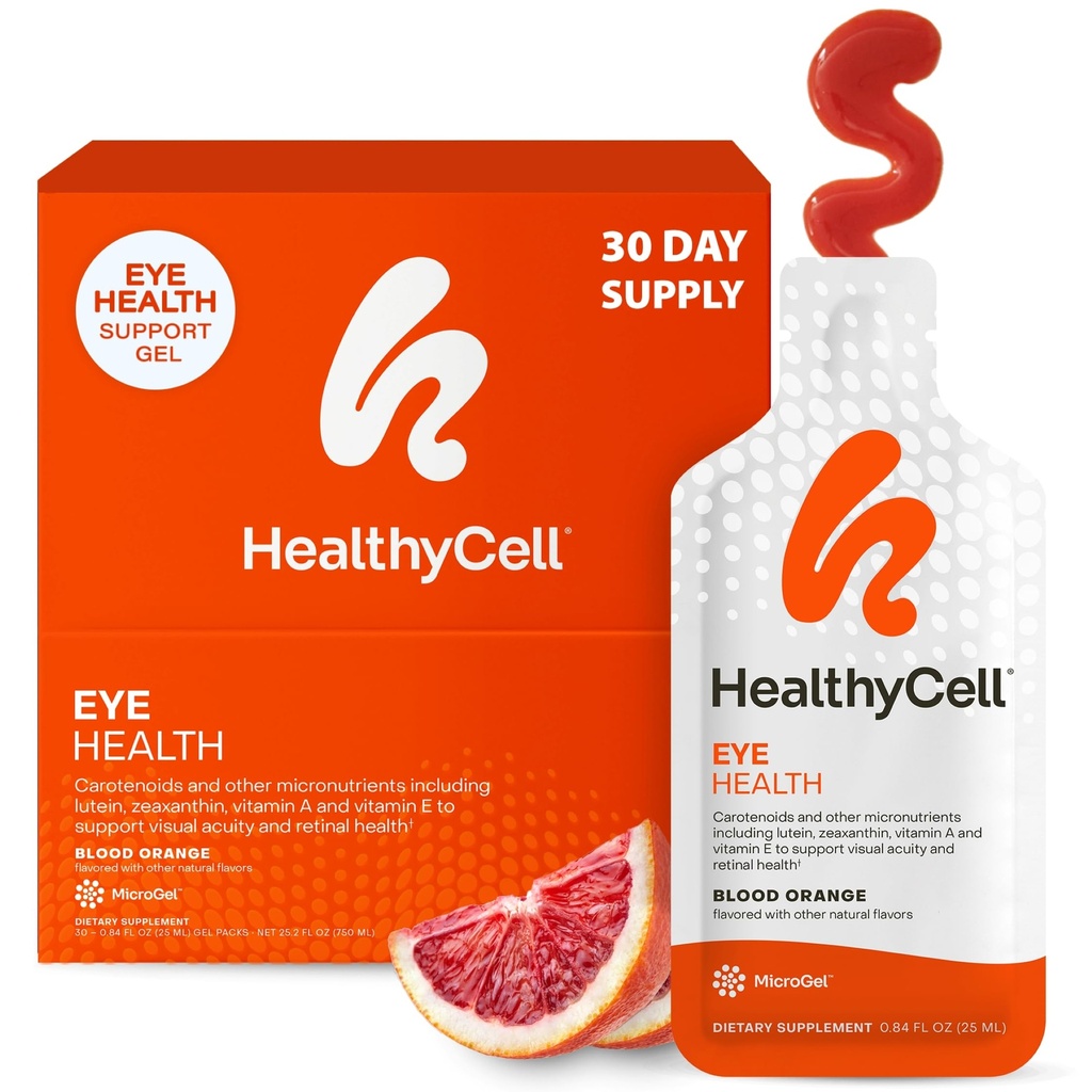 Healthycell Eye Health Daily Liquid Supplement - Eye Vitamins & Minerals med Lutein, Zeaxanthin, Astaxanthin & Beta Carotene för Sight Care & Macular Support - 30 Gel Packs